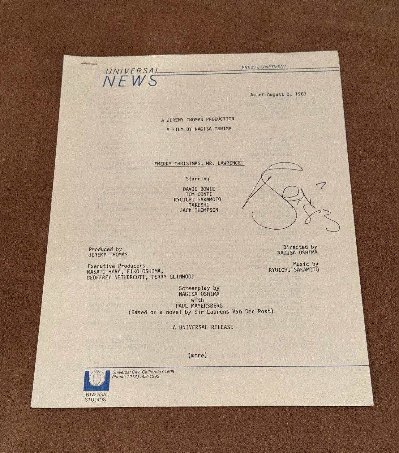 David Bowie Signed Merry Christmas Mr. Lawrence Press Kit JSA LOA W/ Photos Etc