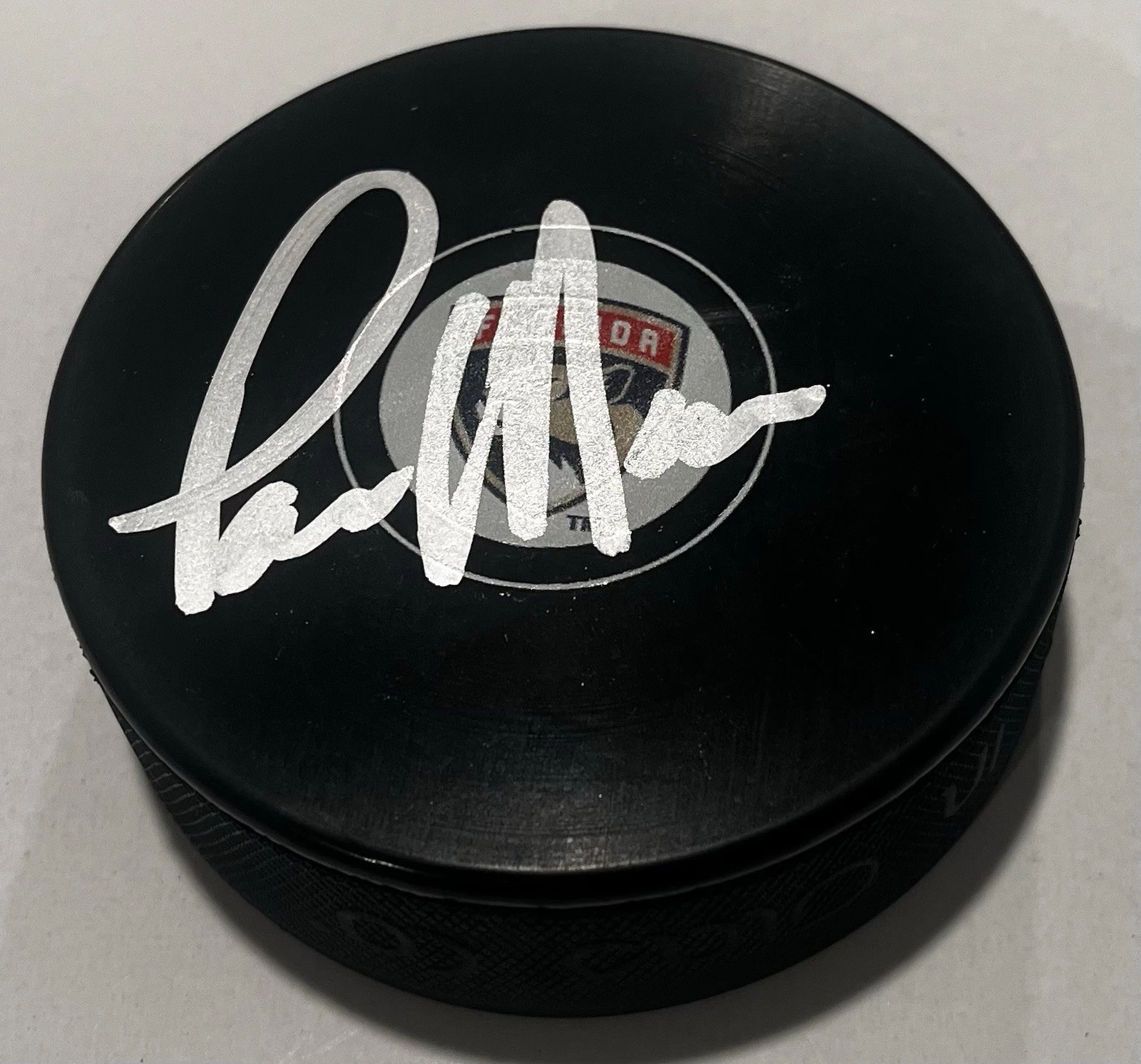 PAUL MAURICE SIGNED FLORIDA PANTHERS HOCKEY PUCK W/ CASE COA