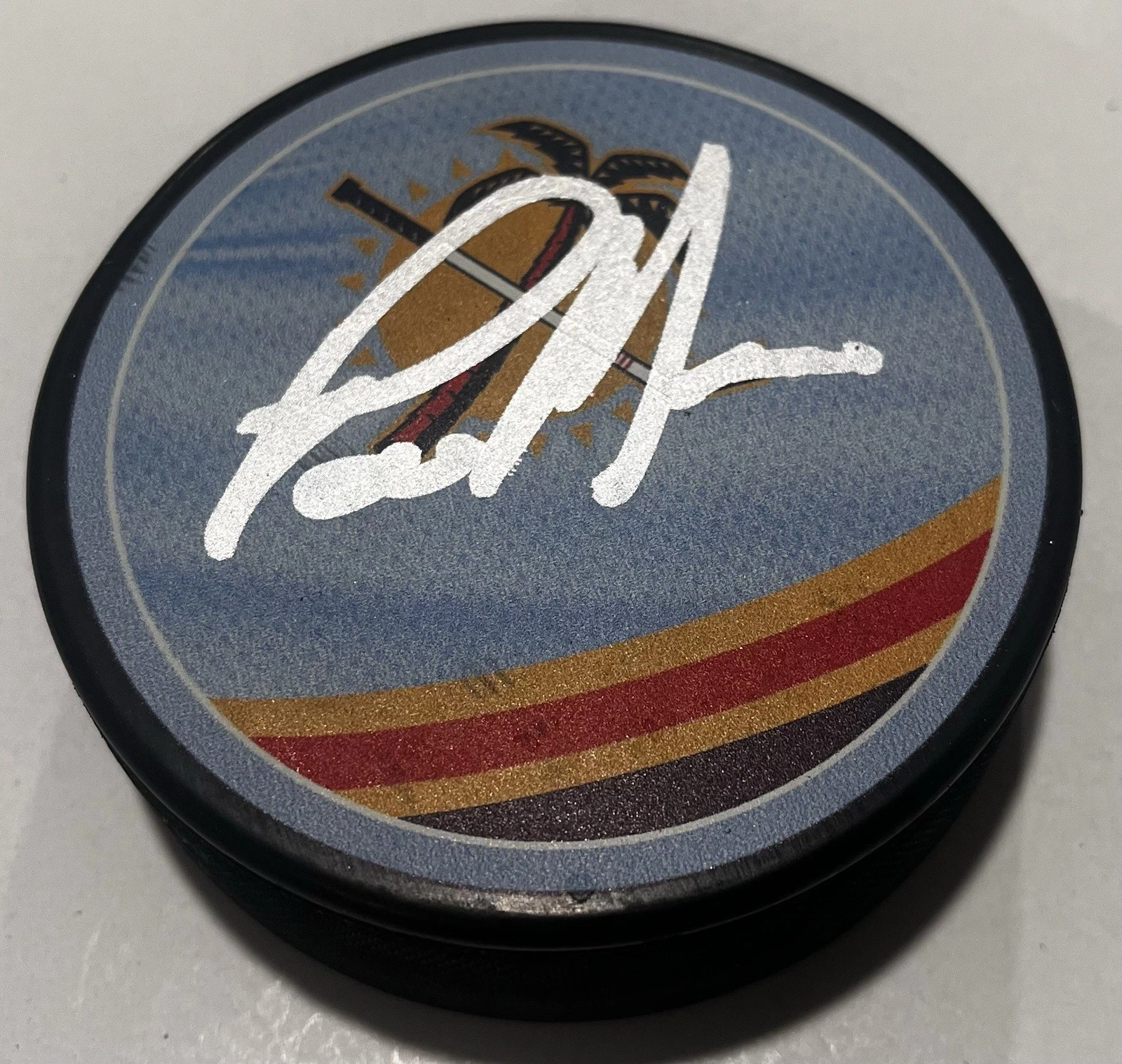 PAUL MAURICE SIGNED FLORIDA PANTHERS HOCKEY PUCK W/ CASE COA