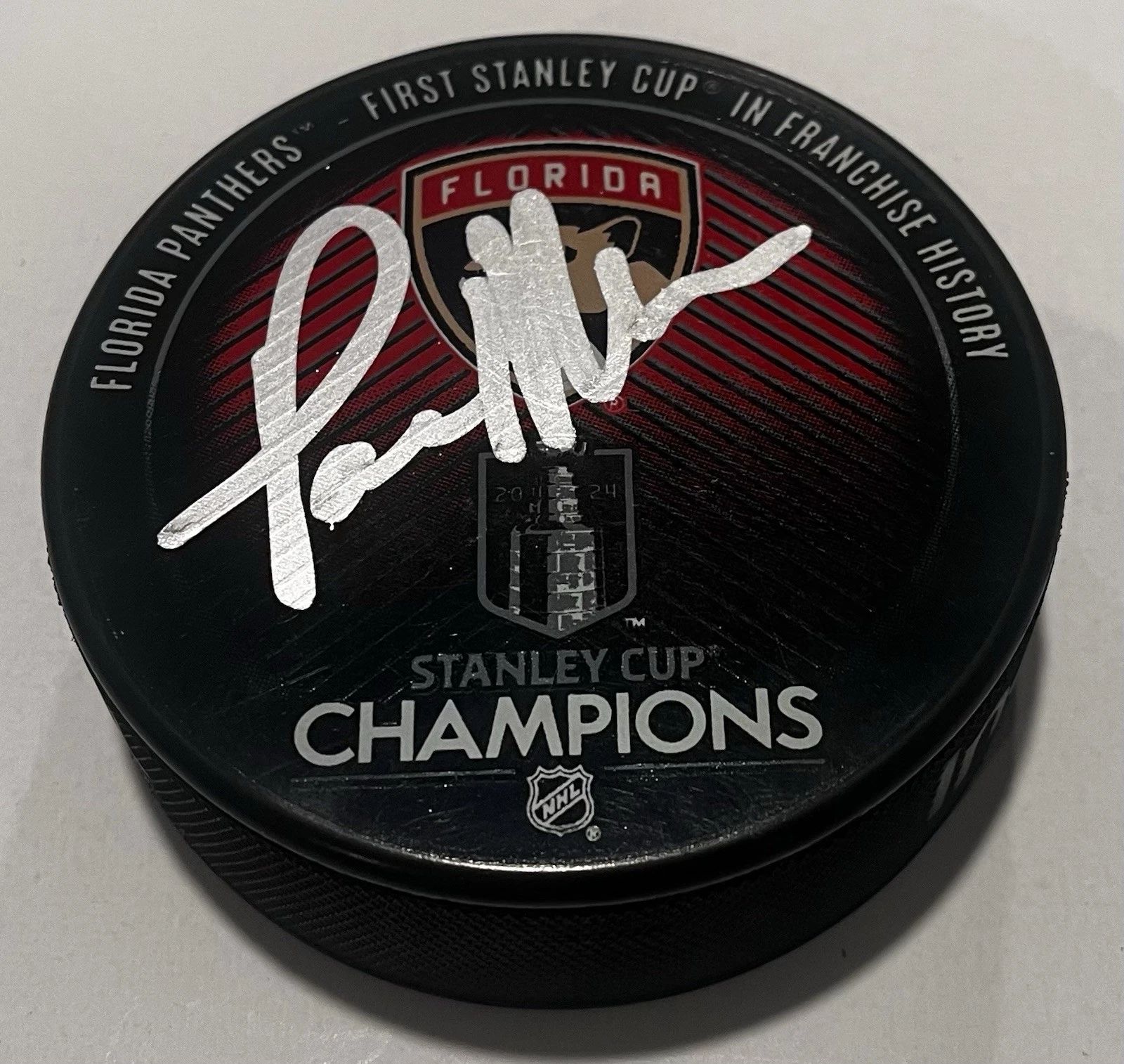 PAUL MAURICE SIGNED FLORIDA PANTHERS 2024 STANLEY CUP HOCKEY PUCK W/ CASE COA