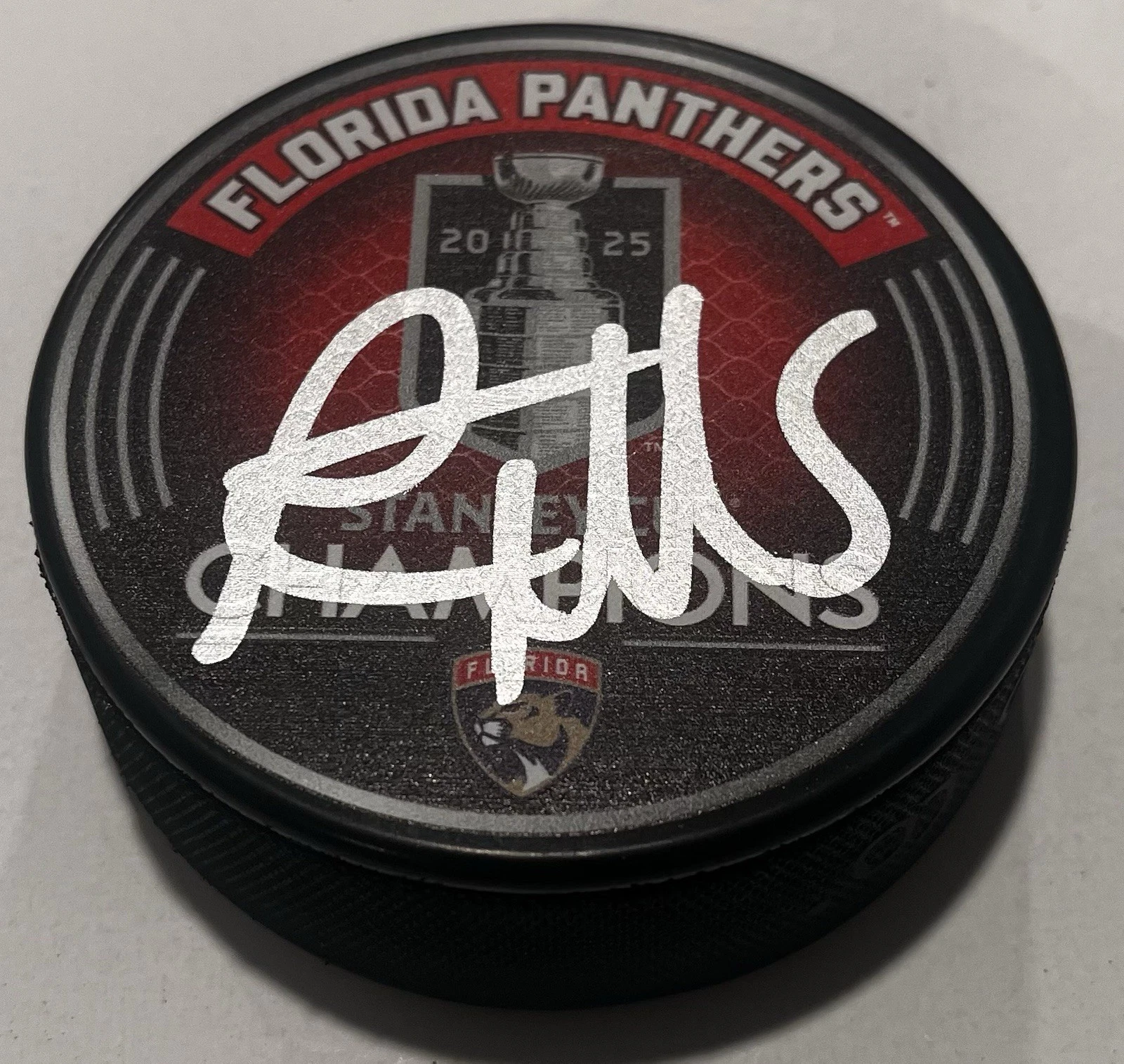 ROBB TALLAS SIGNED FLORIDA PANTHERS 2025 STANLEY CUP HOCKEY PUCK W/ CASE COA