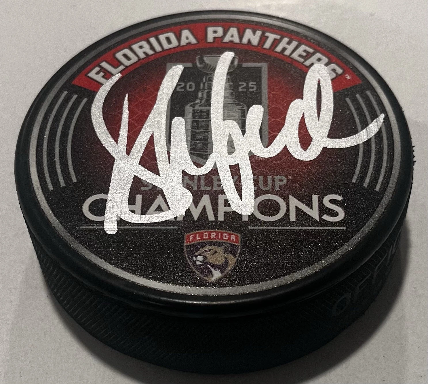 SYLVAIN LEFEBVRE SIGNED FLORIDA PANTHERS 2025 STANLEY CUP HOCKEY PUCK W CASE COA