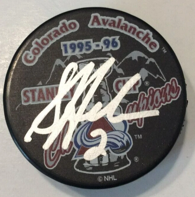 SYLVAIN LEFEBVRE SIGNED COLORADO AVALANCHE 1996 STANLEY CUP PUCK W/ CASE COA