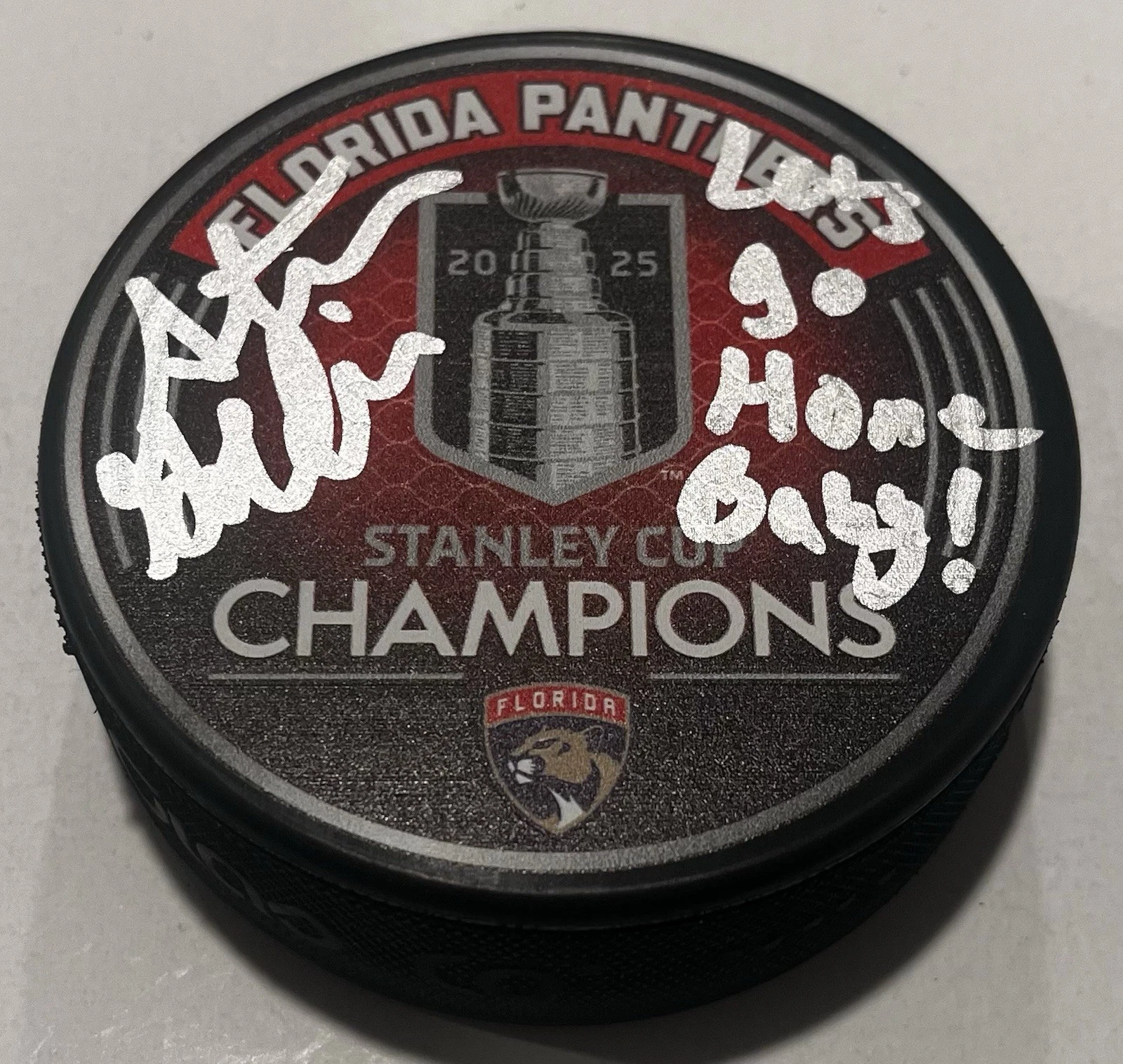 STEVE GOLDSTEIN SIGNED FLORIDA PANTHERS 2025 STANLEY CUP HOCKEY PUCK W/ CASE COA