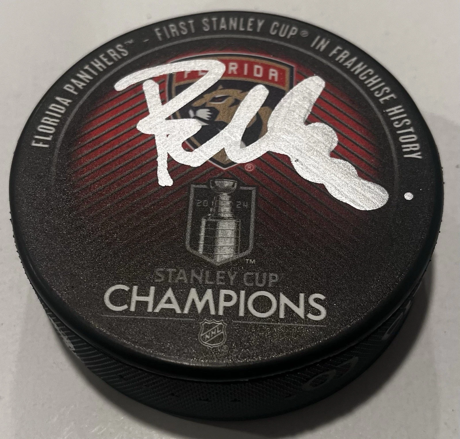 RANDY MOLLER SIGNED FLORIDA PANTHERS 2024 STANLEY CUP HOCKEY PUCK W/ CASE COA