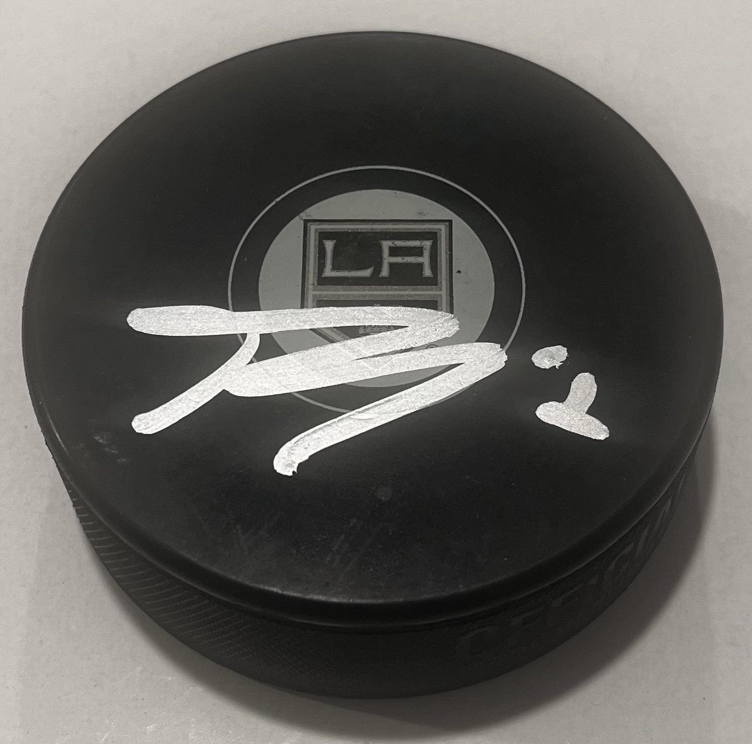 TREVOR MOORE SIGNED LOS ANGELES KINGS HOCKEY PUCK W/ CASE COA