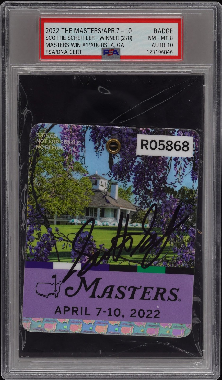 Scottie Scheffler Signed Autographed 2022 Masters Badge PSA/DNA 8 Full Signature