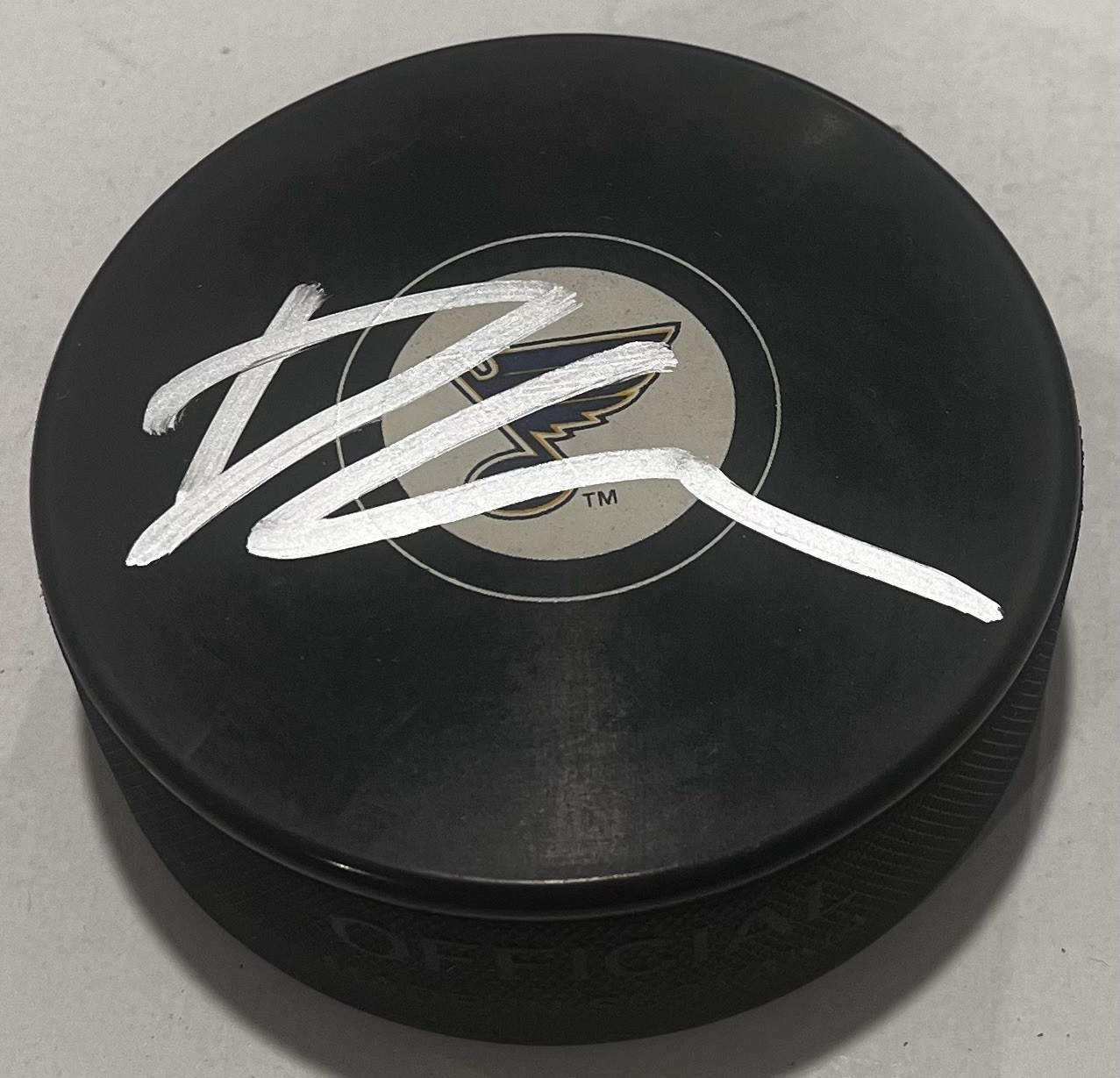 DALIBOR DVORSKY SIGNED ST LOUIS BLUES HOCKEY PUCK W/ CASE COA