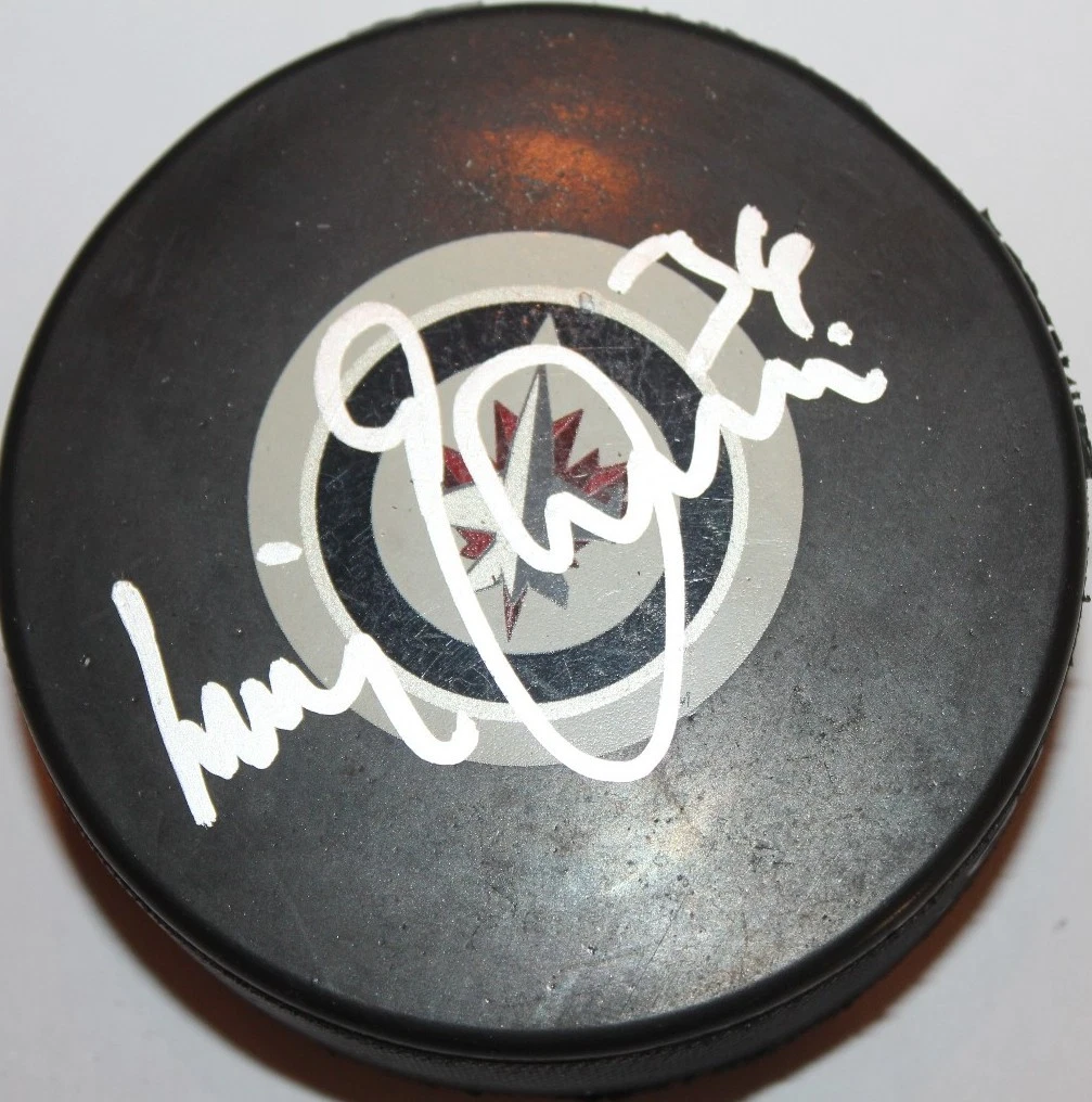 TOBIAS ENSTROM SIGNED WINNIPEG JETS HOCKEY PUCK W/CASE TOBY COA