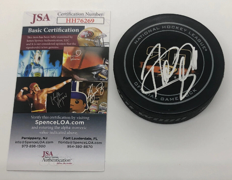 TEEMU SELANNE SIGNED ANAHEIM DUCKS 20TH ANNIVERSARY GAME PUCK W/CASE JSA COA