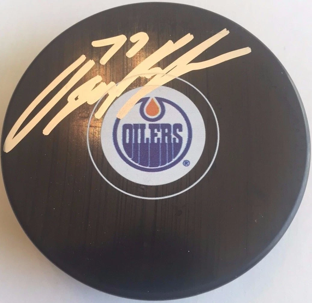 OSCAR KLEFBOM SIGNED EDMONTON OILERS PUCK W/CASE COA