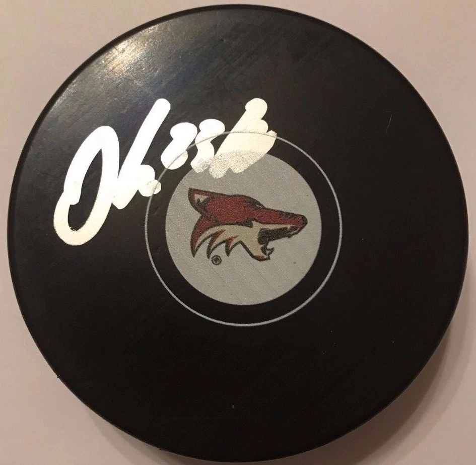 OLIVER EKMAN LARSSON SIGNED ARIZONA COYOTES PUCK W/CASE COA