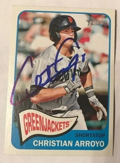 CHRISTIAN ARROYO SIGNED 2014 TOPPS HERITAGE MINORS PROSPECT ROOKIE CARD AUTO