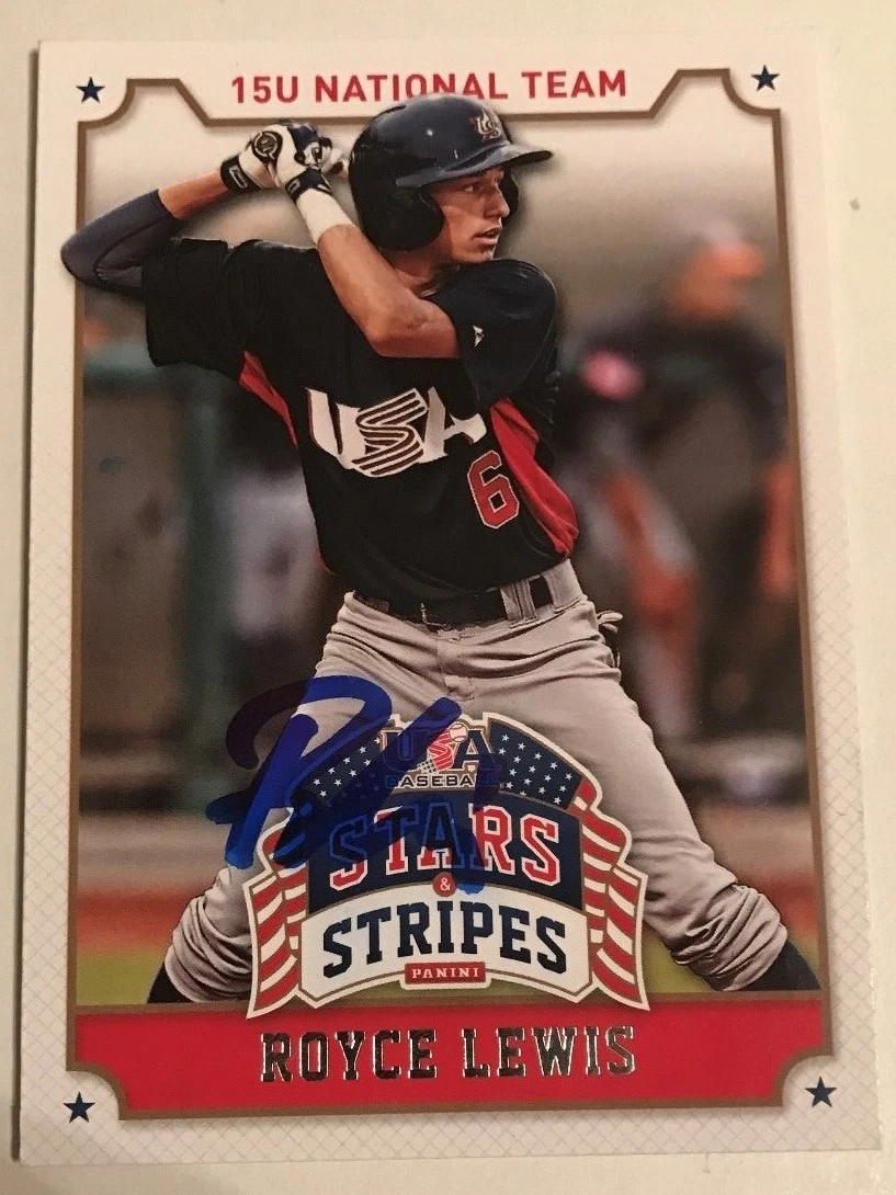 ROYCE LEWIS SIGNED 2015 PANINI USA BASEBALL STARS AND STRIPES ROOKIE CARD AUTO