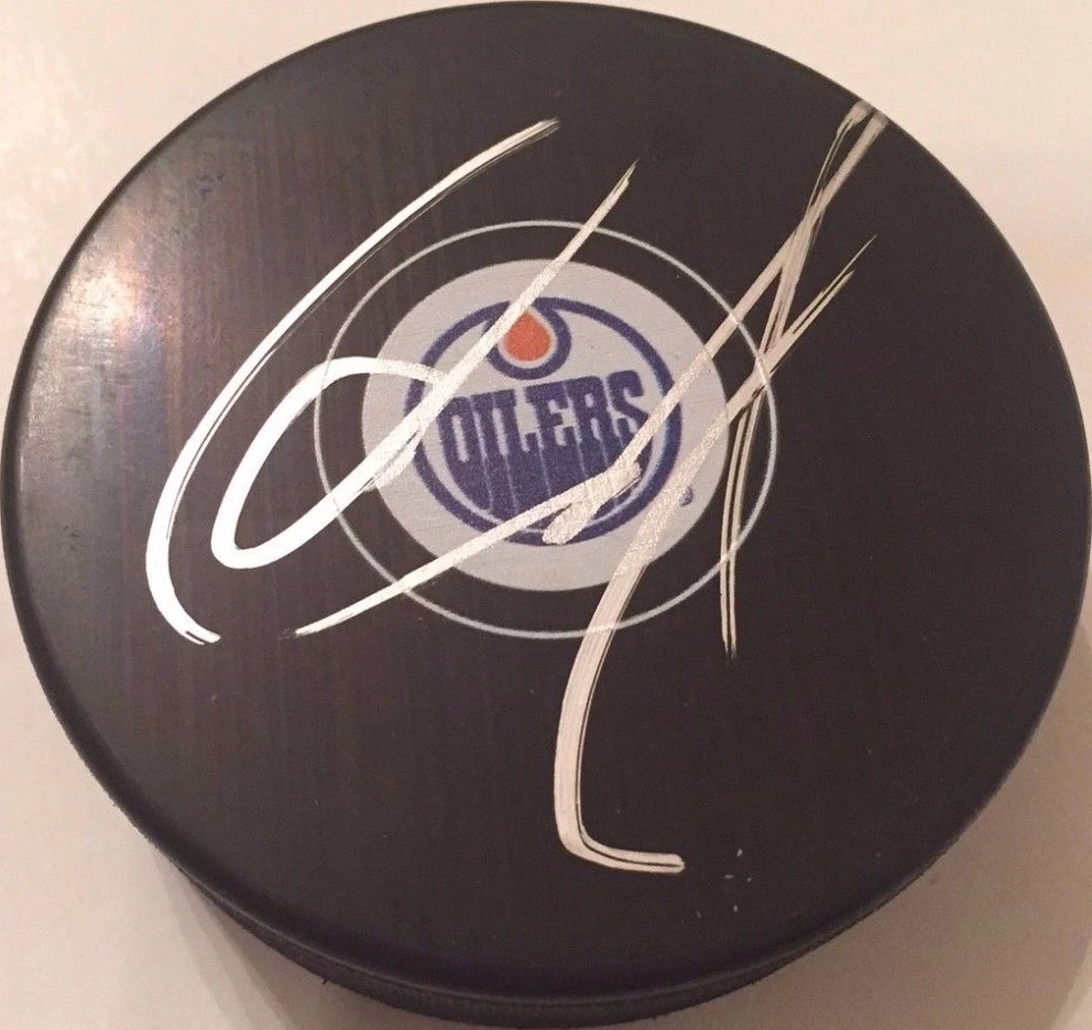 NAIL YAKUPOV SIGNED EDMONTON OILERS PUCK W/ CASE COA