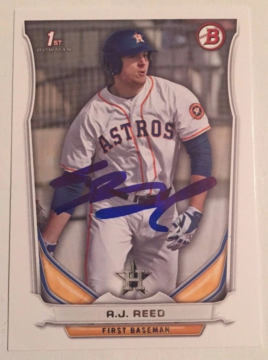 AJ REED SIGNED 2014 BOWMAN DRAFT BDP PROSPECT ROOKIE CARD AUTO