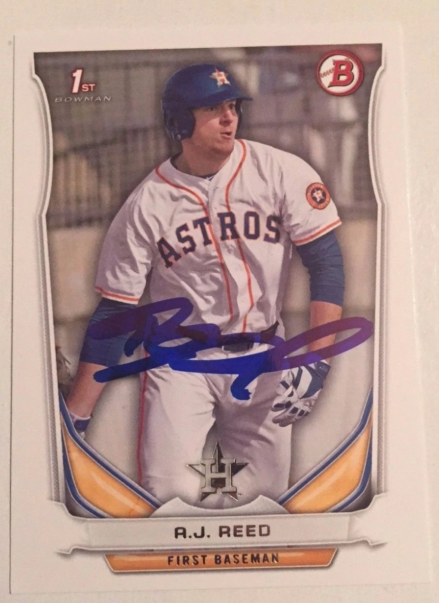 AJ REED SIGNED 2014 BOWMAN DRAFT BDP PROSPECT ROOKIE CARD AUTO
