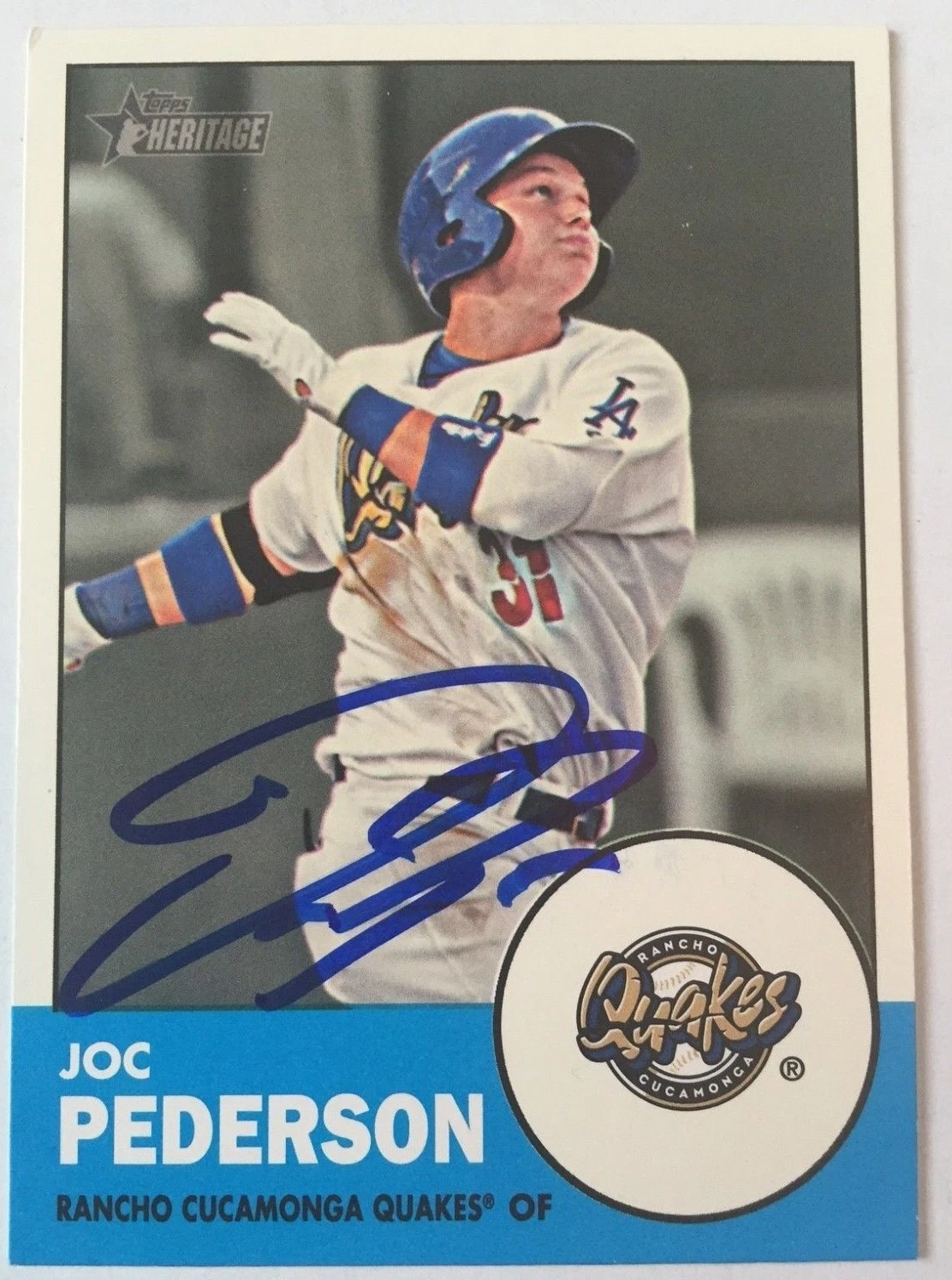 JOC PEDERSON SIGNED 2012 TOPPS HERITAGE MINOR LEAGUE ROOKIE CARD DODGERS AUTO