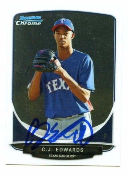 CARL EDWARDS CJ SIGNED 2013 BOWMAN CHROME ROOKIE CARD CHICAGO CUBS AUTO