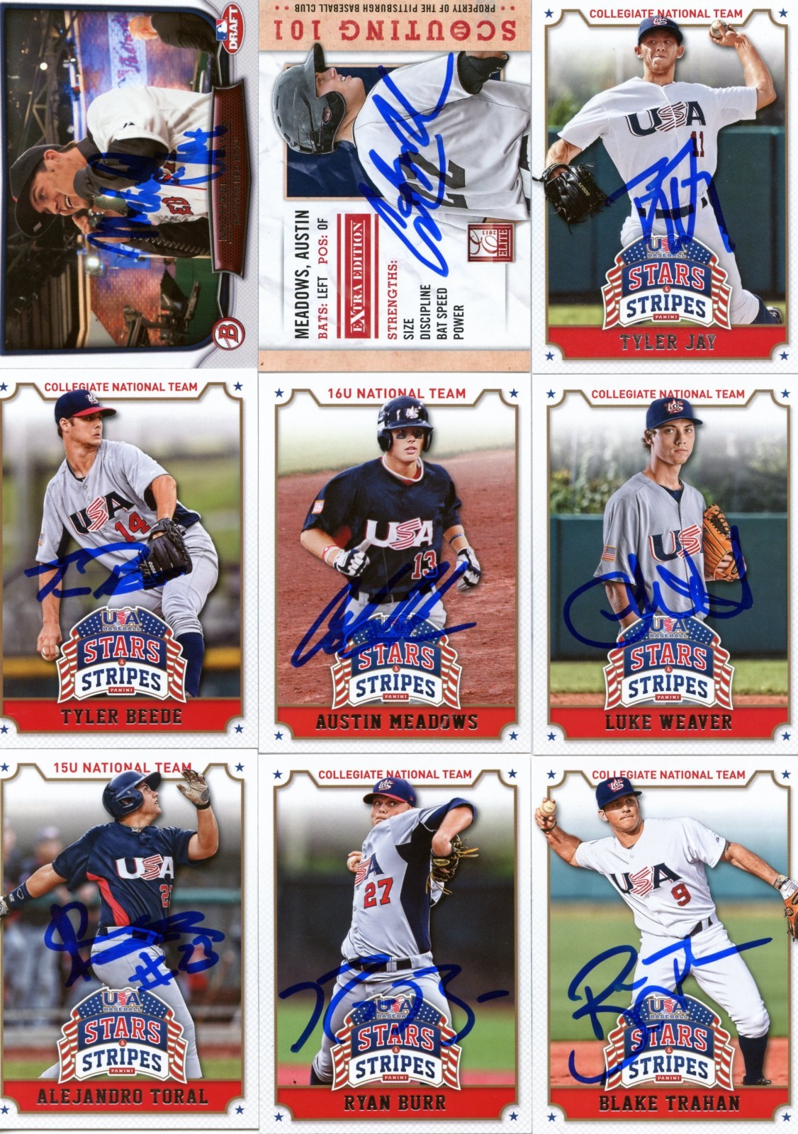 AUSTIN MEADOWS SIGNED 2013 DONRUSS ELITE SCOUTING 101 PROSPECT ROOKIE CARD AUTO