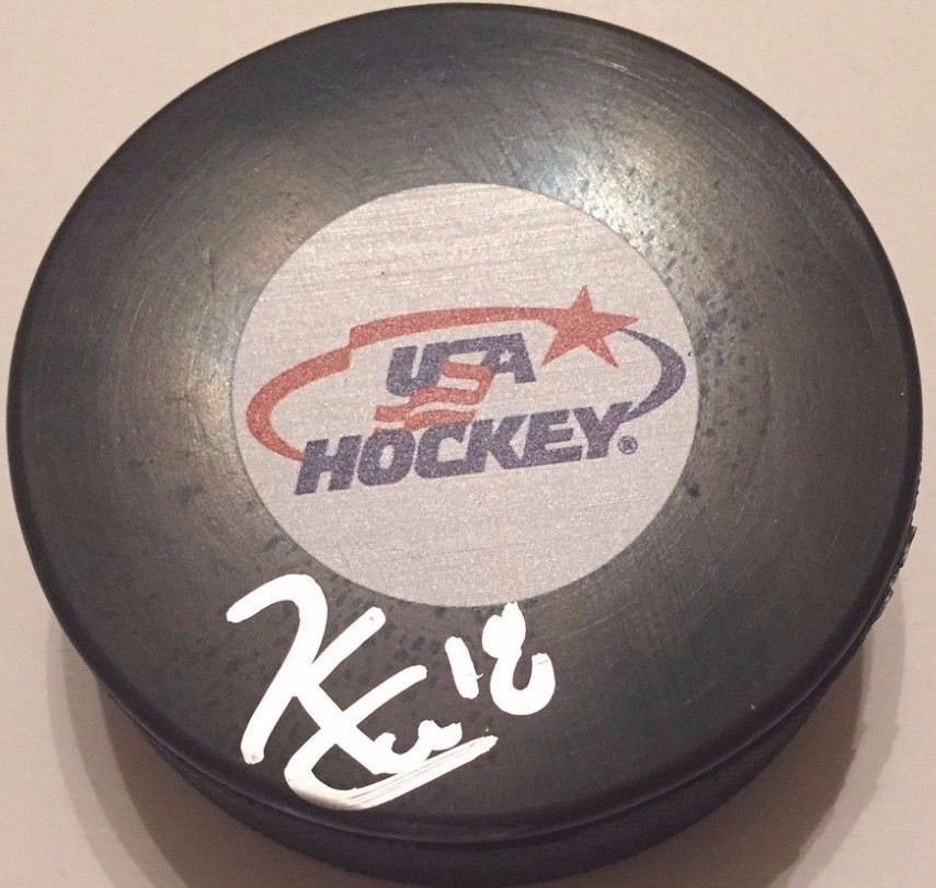 KYLE CONNOR SIGNED TEAM USA HOCKEY PUCK W/CASE JETS COA