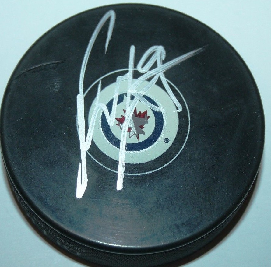 TYLER MYERS SIGNED WINNIPEG JETS HOCKEY PUCK W/CASE COA