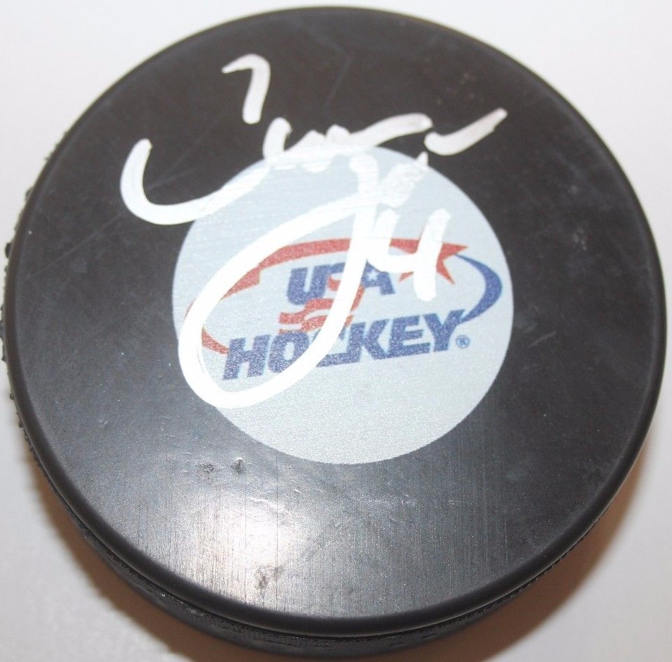 CAM FOWLER SIGNED ANAHEIM DUCKS TEAM USA PUCK W/ CASE WORLD CUP COA