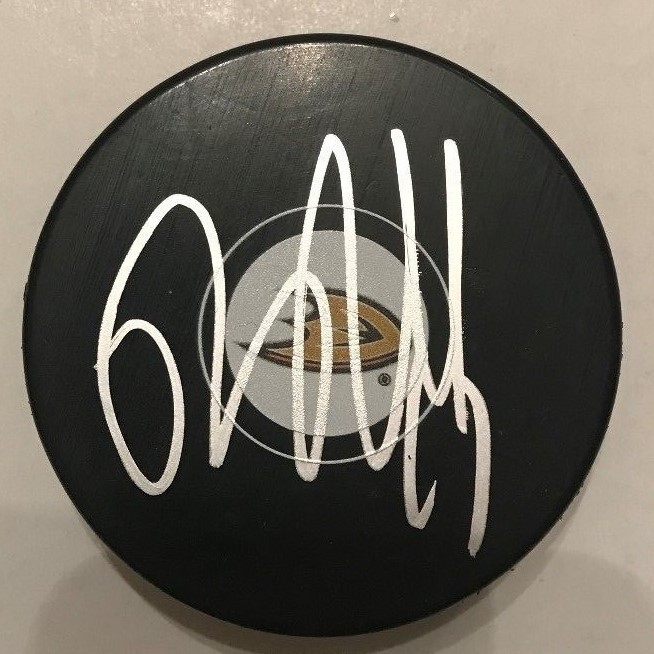 RICKARD RAKELL SIGNED ANAHEIM DUCKS PUCK W/CASE COA