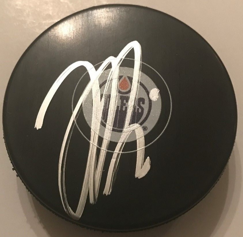 JESSE PULJUJARVI SIGNED EDMONTON OILERS PUCK W/CASE COA