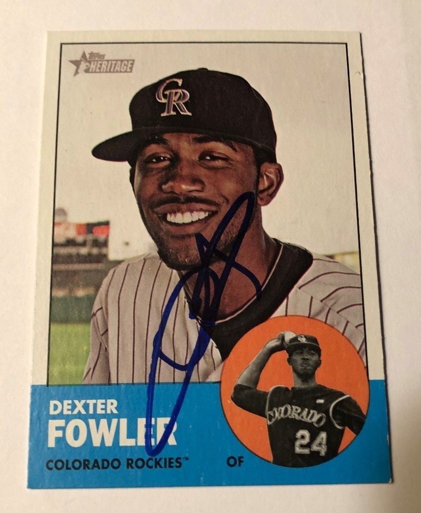 DEXTER FOWLER SIGNED 2012 TOPPS HERITAGE CARD AUTO