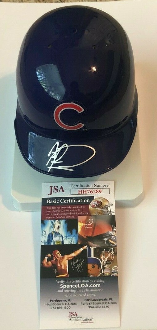 ALBERT ALMORA SIGNED CHICAGO CUBS MINI HELMET JSA COA
