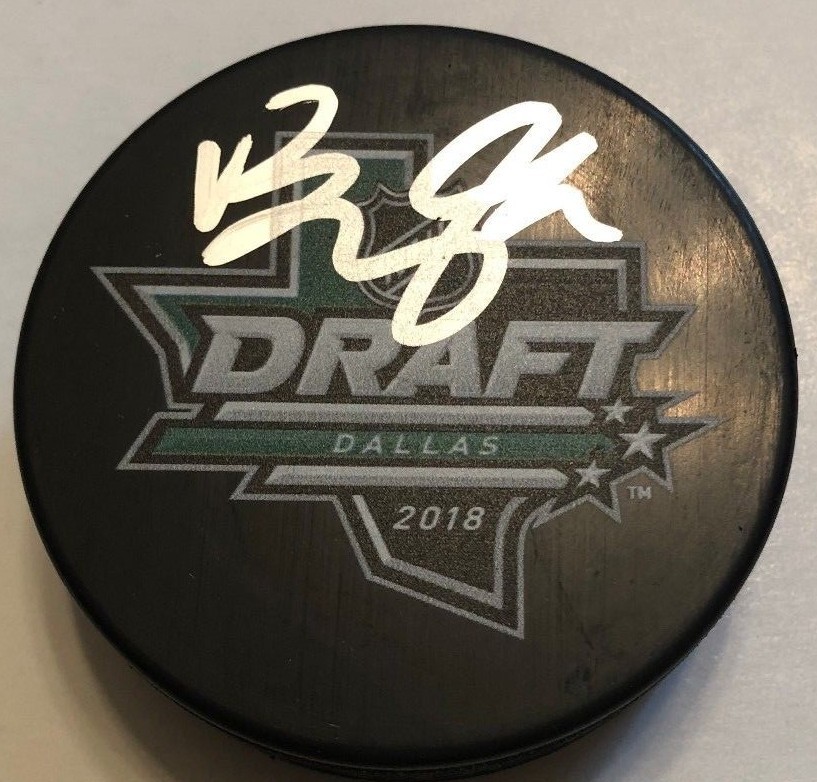 BRADY TKACHUK SIGNED 2018 NHL DRAFT PUCK W/CASE OTTAWA SENATORS COA