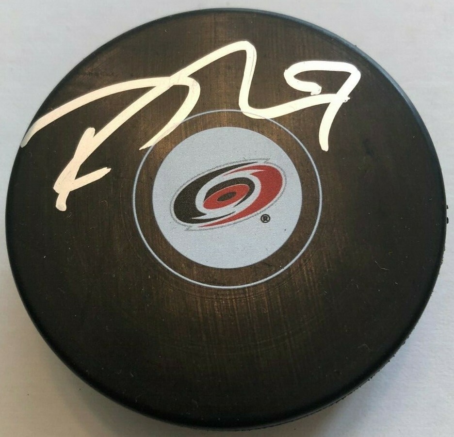 TREVOR VAN RIEMSDYK SIGNED CAROLINA HURRICANES HOCKEY PUCK W/CASE COA