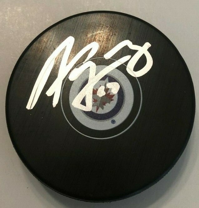 ADAM LOWRY SIGNED WINNIPEG JETS HOCKEY PUCK W/CASE COA COLLECTIBLE MEMORABILIA
