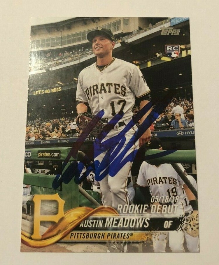 AUSTIN MEADOWS SIGNED 2018 TOPPS ROOKIE DEBUT CARD AUTO