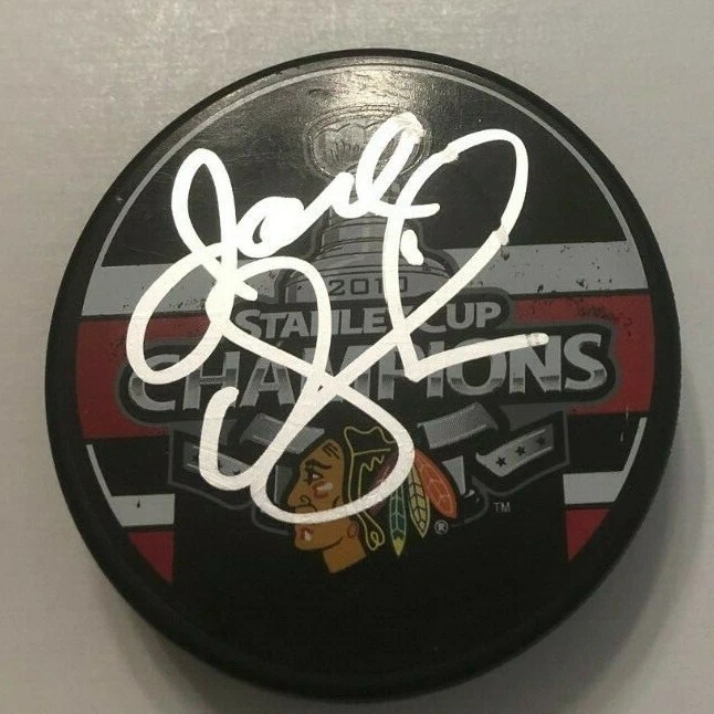 JOEL QUENNEVILLE SIGNED 2010 STANLEY CUP CHAMPS PUCK W/ CASE BLACKHAWKS COA