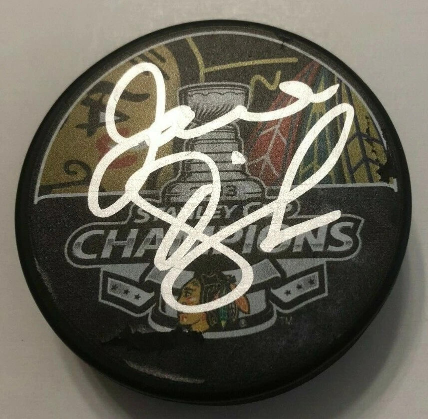 JOEL QUENNEVILLE SIGNED 2013 STANLEY CUP CHAMPS PUCK W/ CASE BLACKHAWKS COA