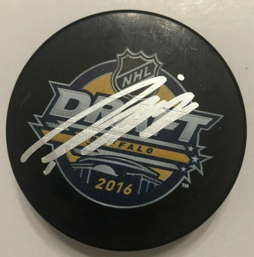 PATRIK LAINE SIGNED 2016 NHL DRAFT HOCKEY PUCK W/ CASE BLUE JACKETS JETS COA