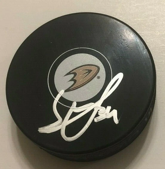 SAM STEEL SIGNED ANAHEIM DUCKS HOCKEY PUCK W/ CASE COA