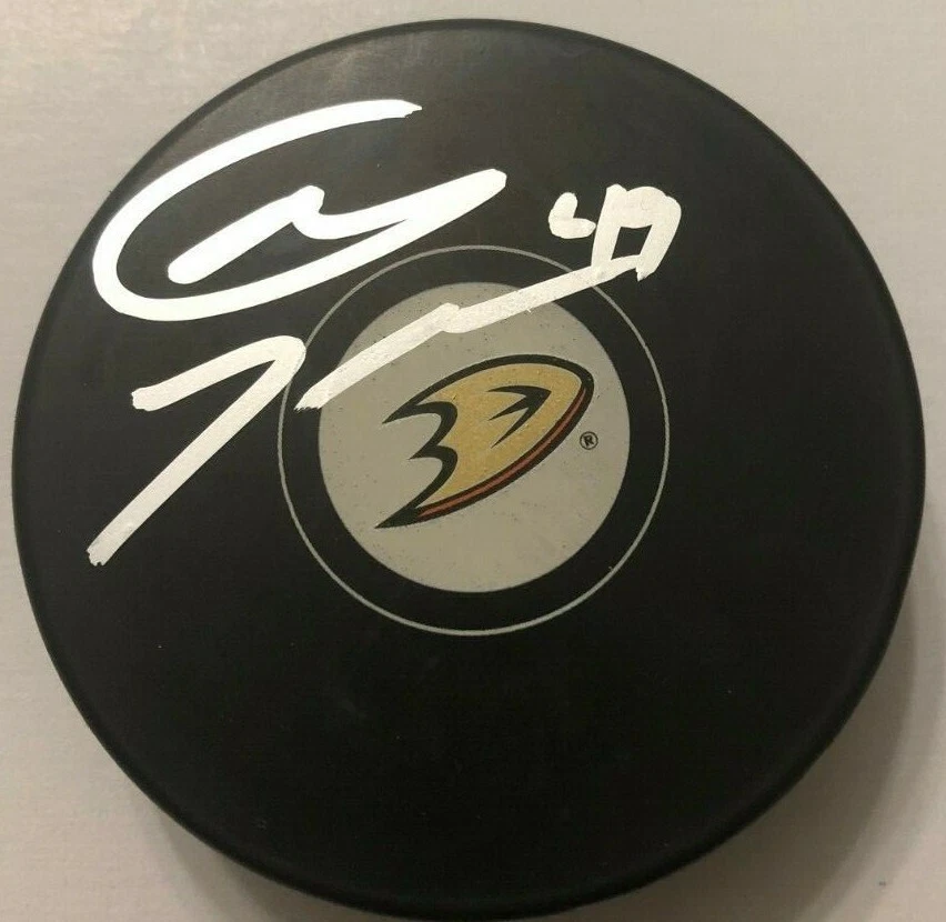 MAX JONES SIGNED ANAHEIM DUCKS HOCKEY PUCK W/ CASE COA