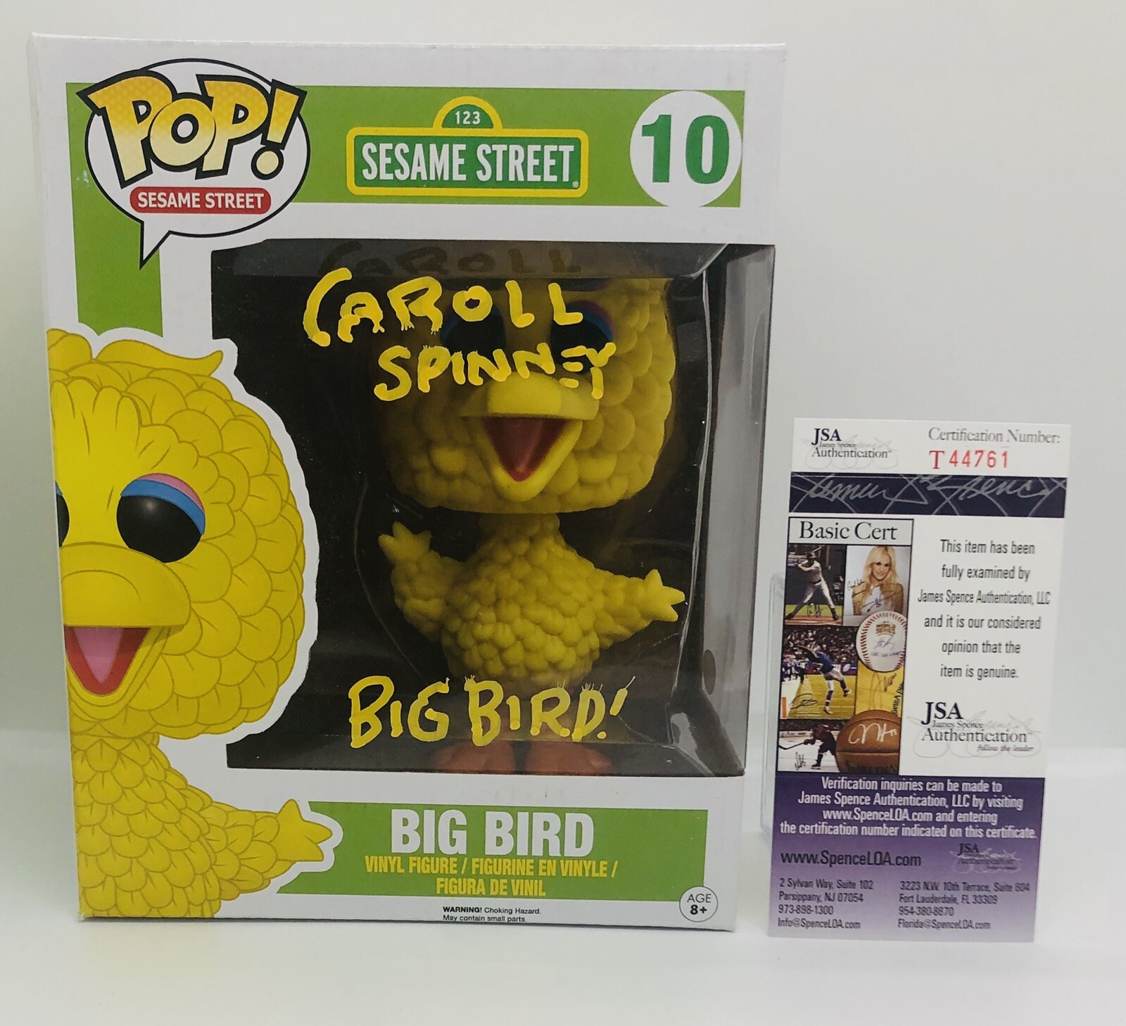CAROLL SPINNEY SIGNED BIG BIRD POP FUNKO FIGURE SESAME STREET PROOF JSA