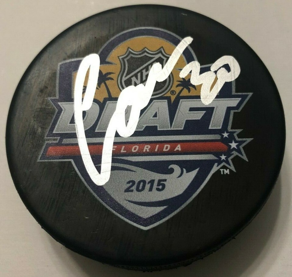 ILYA SAMSONOV SIGNED 2015 NHL DRAFT HOCKEY PUCK W/ CASE CAPITALS MAPLE LEAFS COA
