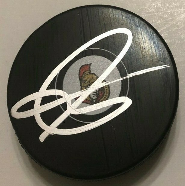 MAXIME LAJOIE SIGNED OTTAWA SENATORS HOCKEY PUCK W/ CASE COA