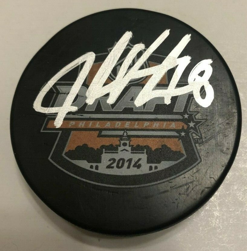 JAKE VIRTANEN SIGNED 2014 NHL DRAFT HOCKEY PUCK W/ CASE VANCOUVER CANUCKS COA