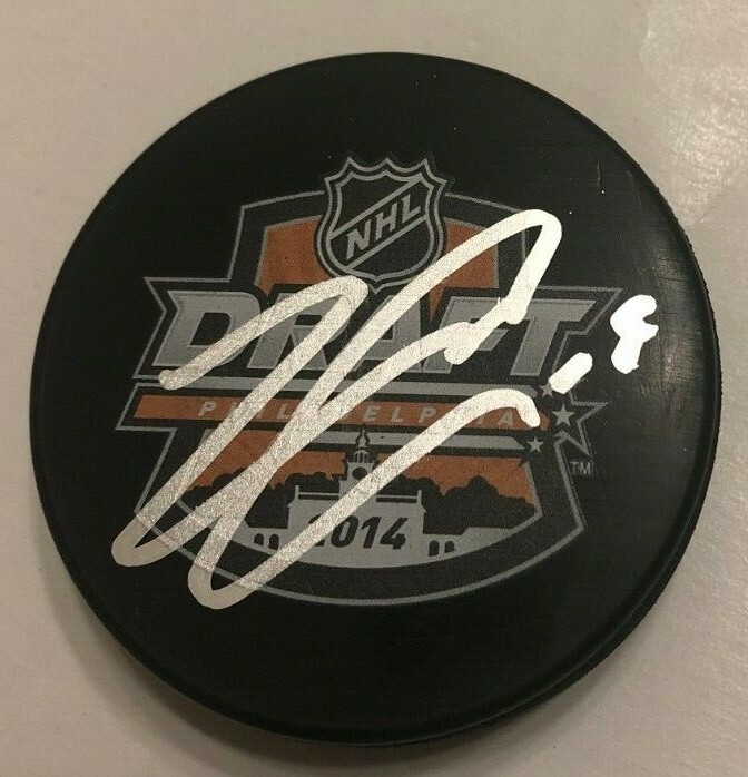 JARED MCCANN SIGNED 2014 NHL DRAFT HOCKEY PUCK W/ CASE PENGUINS CANUCKS COA