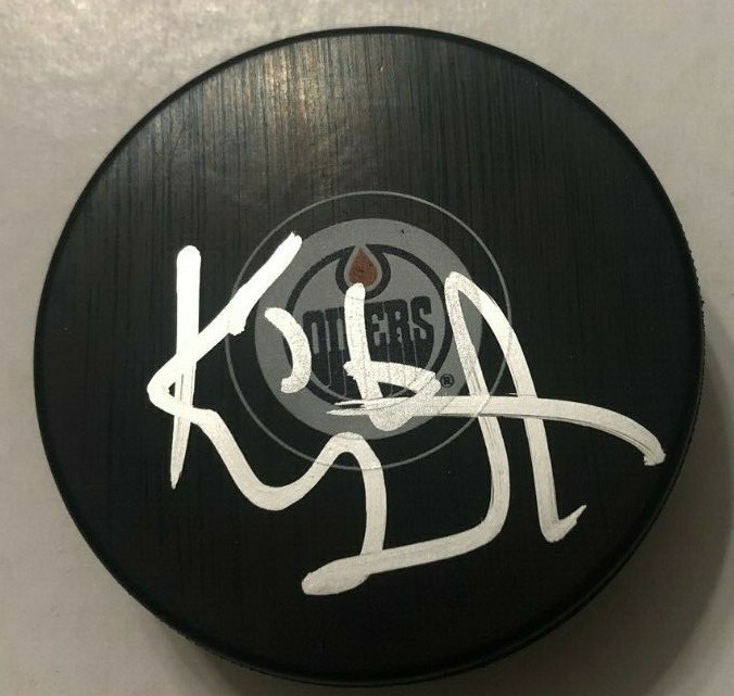 KAILER YAMAMOTO SIGNED EDMONTON OILERS HOCKEY PUCK W/ CASE COA