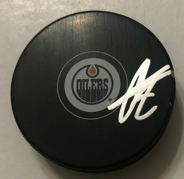 ADAM LARSSON SIGNED EDMONTON OILERS HOCKEY PUCK W/ CASE COA