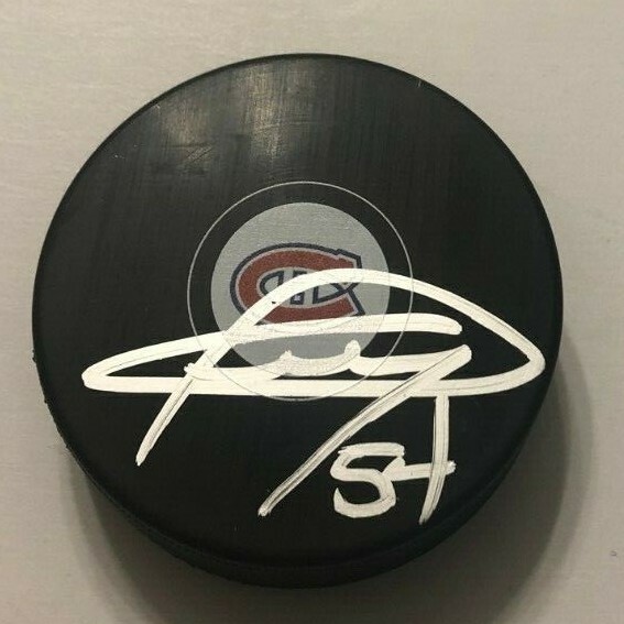 CHARLES HUDON SIGNED MONTREAL CANADIENS HOCKEY PUCK W/ CASE COA