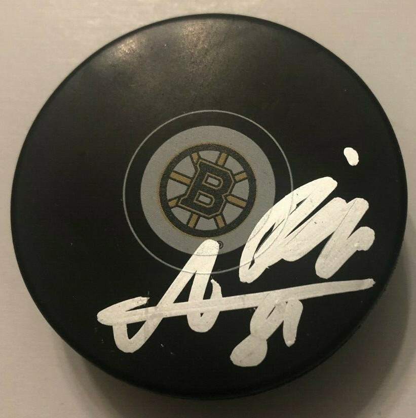 ANTON BLIDH SIGNED BOSTON BRUINS HOCKEY PUCK W/ CASE COA
