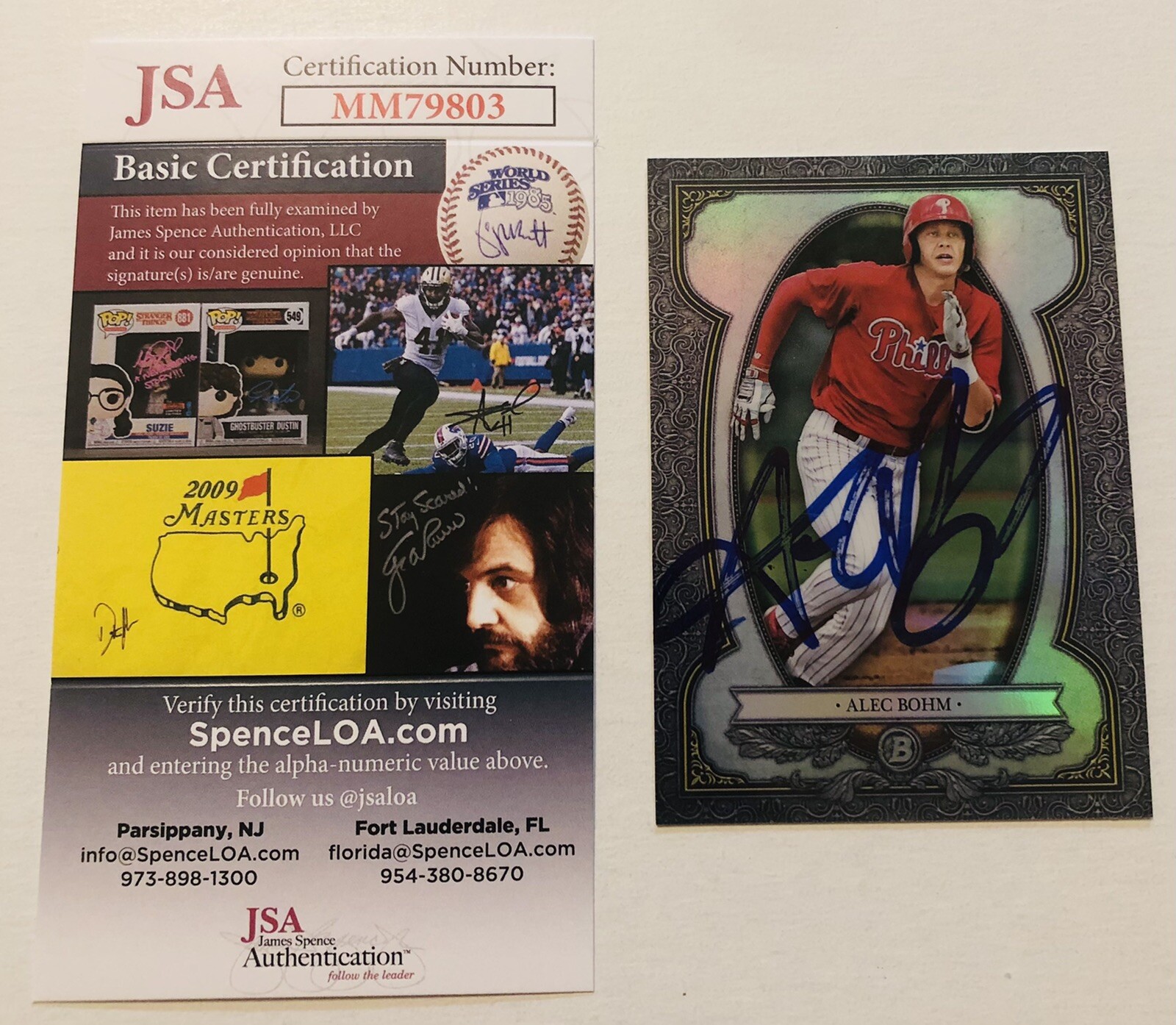ALEC BOHM SIGNED 2019 BOWMAN STERLING PROSPECT ROOKIE CARD PHILLIES JSA COA AUTO